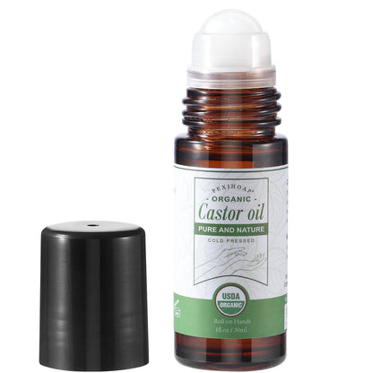 Castor Oil Roll on for Waist Belly Stomach Body Skin, Certified Organic Castor Oil Roller Stick Glass Bottle, Pure Cold Pressed Body Oil - 1fl.oz Medium Roller
