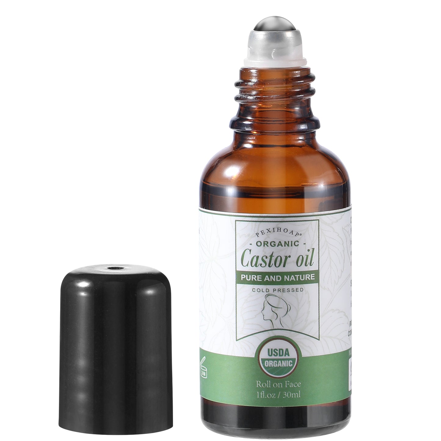 Roll on Castor Oil for Face Eye Hair Scalp Eyebrow, Castor Oil Under Eye Roller, Certified Organic Cold Pressed Castor Oil Roller Stick Glass Bottle - 1fl.oz Small Roller