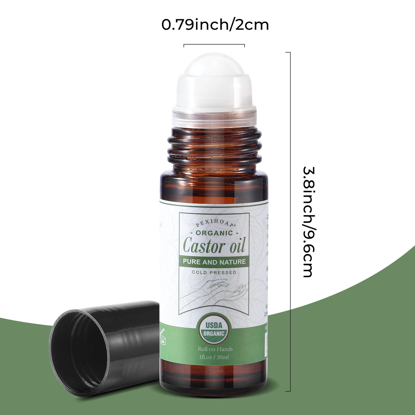 Castor Oil Roll on for Waist Belly Stomach Body Skin, Certified Organic Castor Oil Roller Stick Glass Bottle, Pure Cold Pressed Body Oil - 1fl.oz Medium Roller