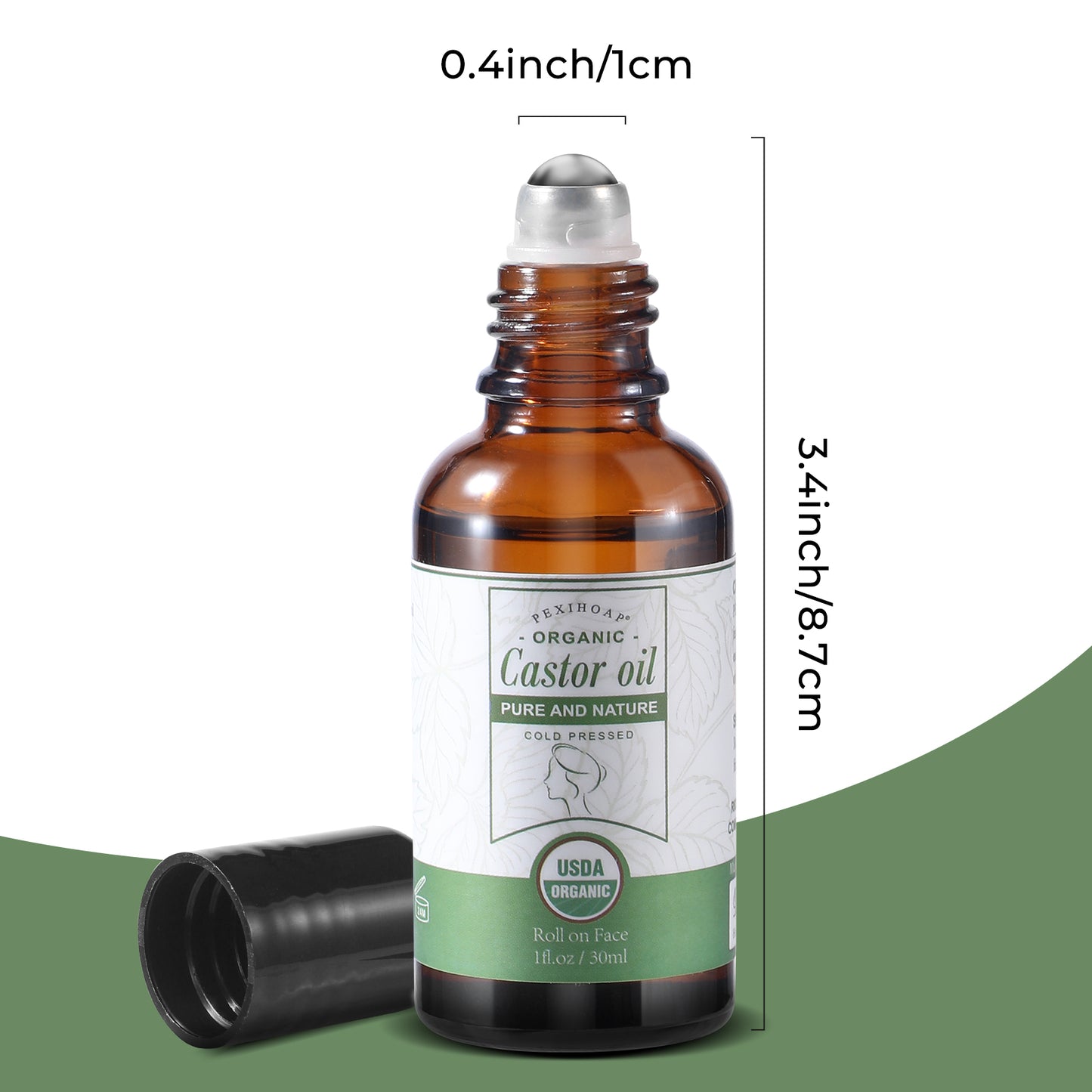 Roll on Castor Oil for Face Eye Hair Scalp Eyebrow, Castor Oil Under Eye Roller, Certified Organic Cold Pressed Castor Oil Roller Stick Glass Bottle - 1fl.oz Small Roller