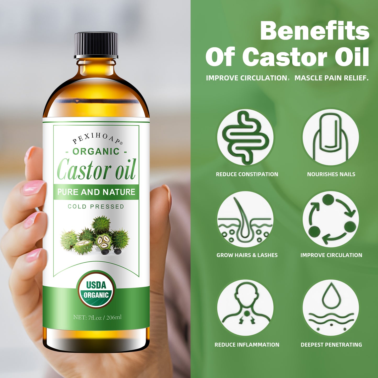 30Pcs Adhesive Castor Oil Patch with 7oz Organic Castor Oil Cold Pressed, Cotton Castor Oil Pack Wrap for Waist Back Neck Arm Belly