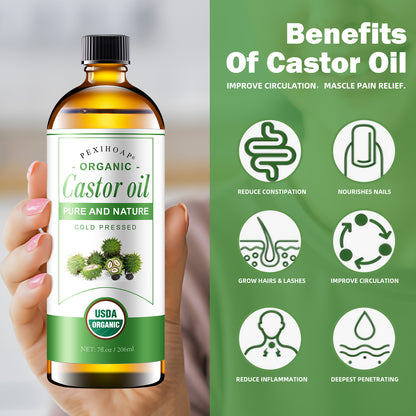 30Pcs Adhesive Castor Oil Patch with 7oz Organic Castor Oil Cold Pressed, Cotton Castor Oil Pack Wrap for Waist Back Neck Arm Belly